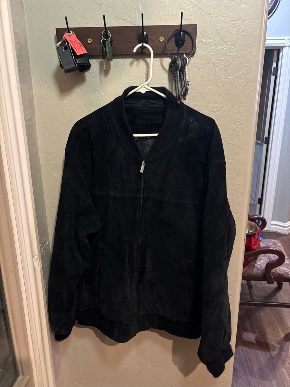 Croft & Barrow Men XXL Black Suede Leather Bomber Jacket Full Zip Vintage Style